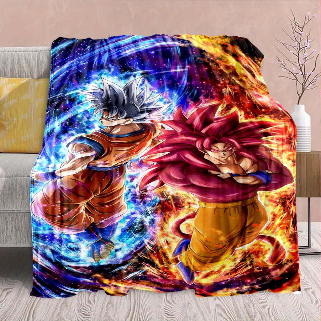 Фланелевое одеяло из аниме Dragon Ball - Мягкое, теплое, идеально подходит для дивана, постельного белья, кемпинга, путешествий, офиса, домашнего декора -QJY