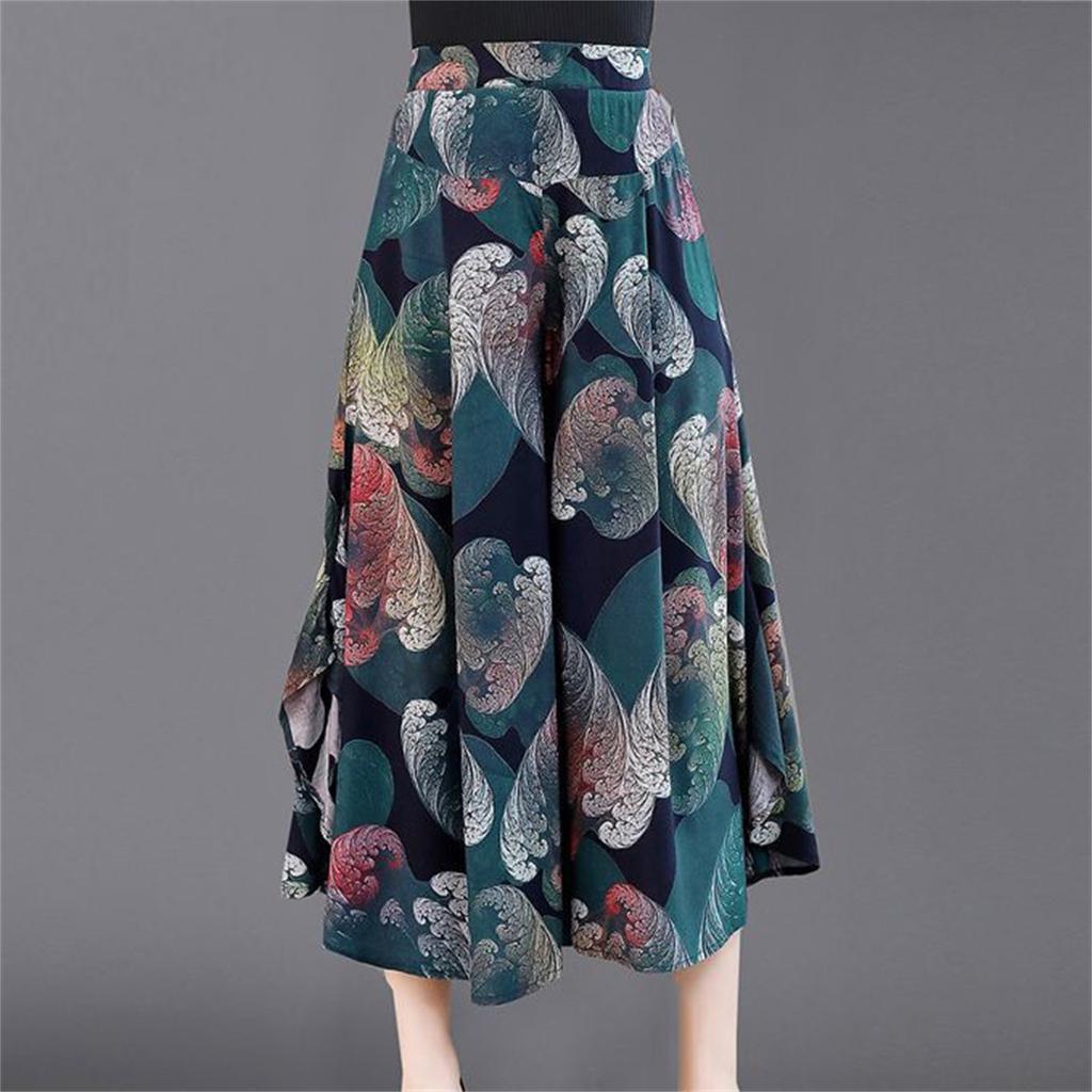 Women Casual Straight Print Wide Leg Loose Pants Patchwork Long Trousers