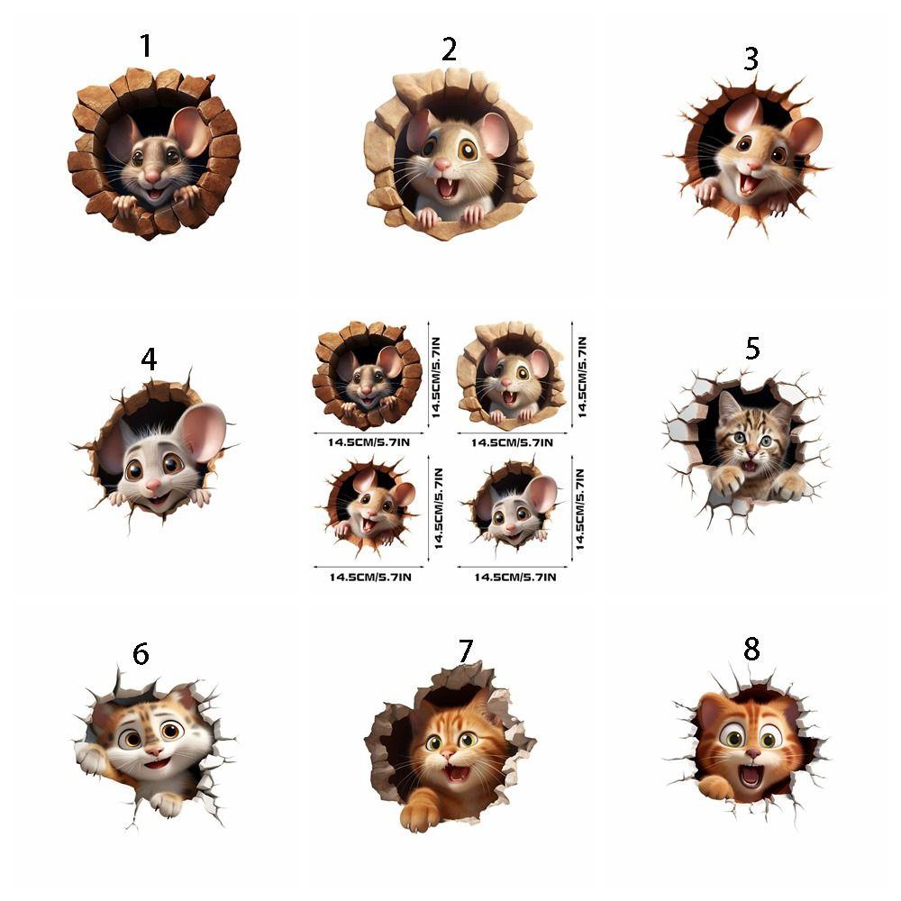 Наклейки из ПВХ с мышками и кошками 3D 3D самоклеящиеся наклейки креативные мышиные норы настенные наклейки для домашнего декора