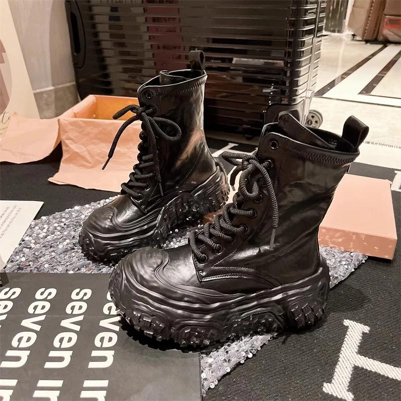 Designer Platform Ankle Boots Women Sneaker Plush Snow Shoes Woman Sport Winter Trend High Heel Leather Chelsea Goth Botas Mujer