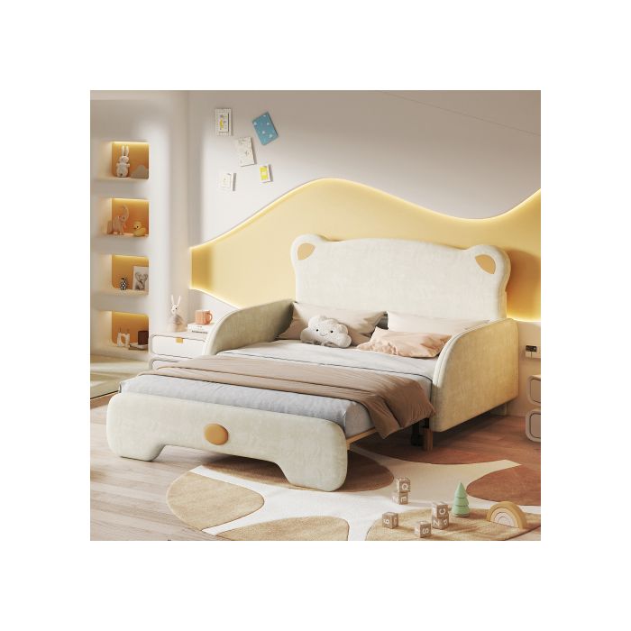 Lit double en forme d'ours - MUVOE - Beige - 140x200 cm - Velours
