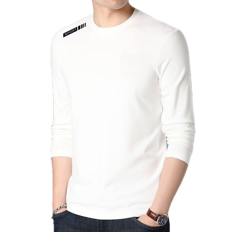 Мужской нижний топ, чистый цвет, эластичный пуловер с круглым вырезом и длинными рукавами, верхняя часть средней длины, повседневная мужская футболка