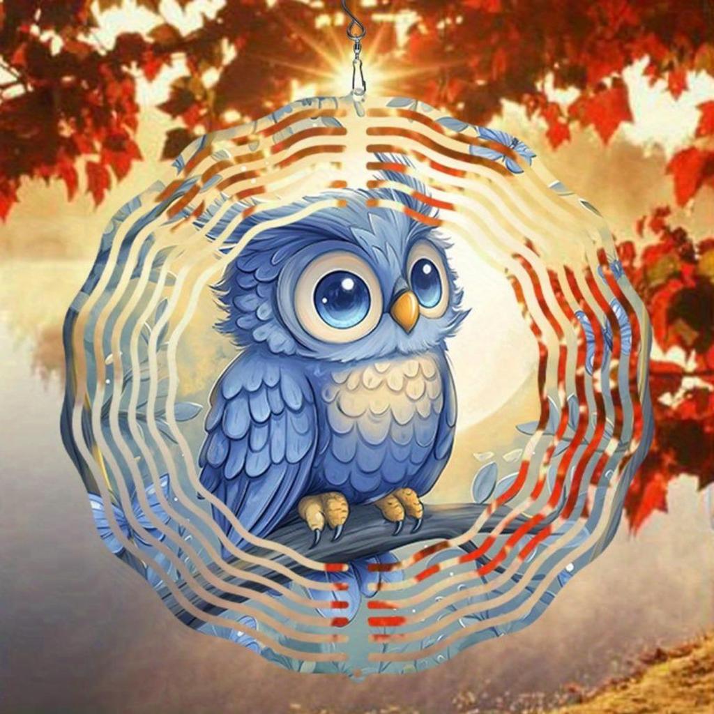 Сова Колокольчик ветра 3D Металлический подвесной декор для сада, патио, свадьбы Золотой зеркальный светоотражающий Отпугиватель птиц Наружные колокольчики ветра Батарея не требуется