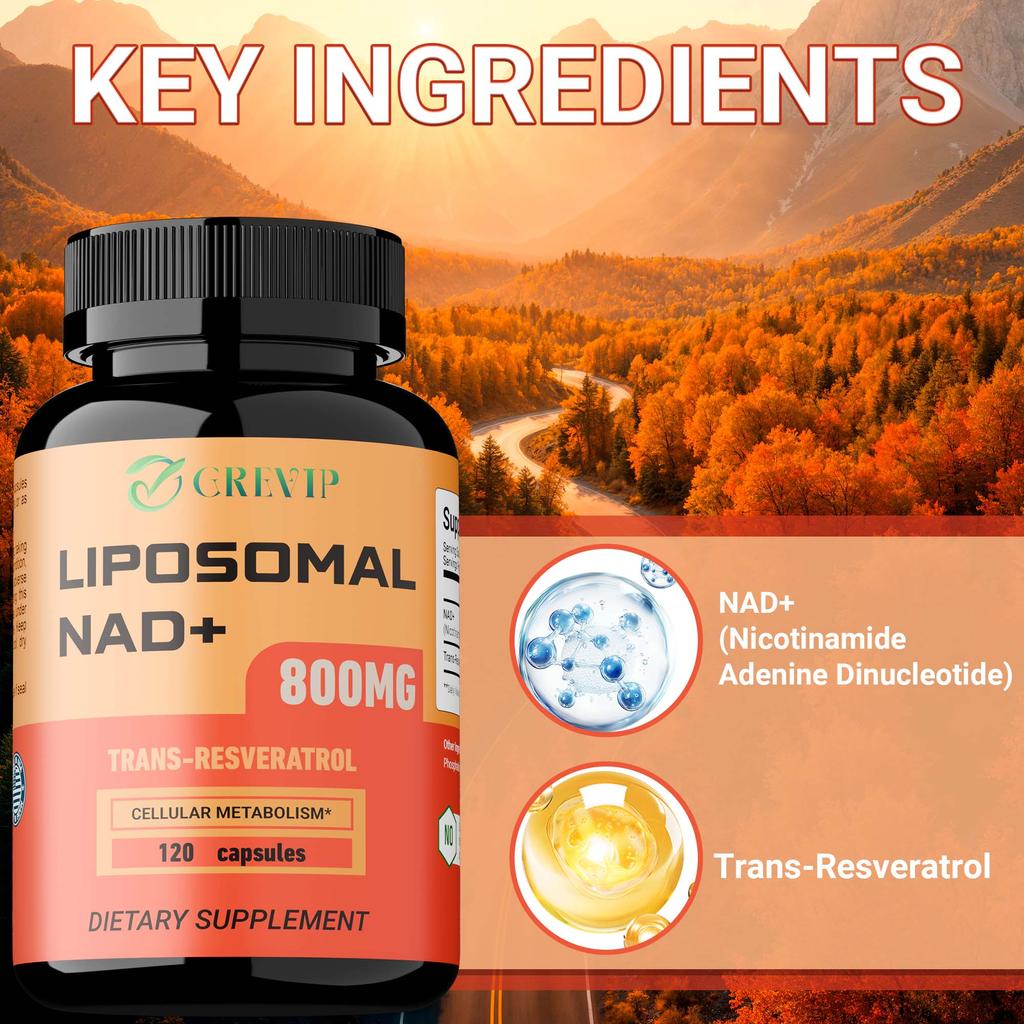 Liposomal NAD+ 800 mg Supplement Capsules with Trans-Resveratrol - Promotes Healthy Aging, Cellular Energy, DNA Repair