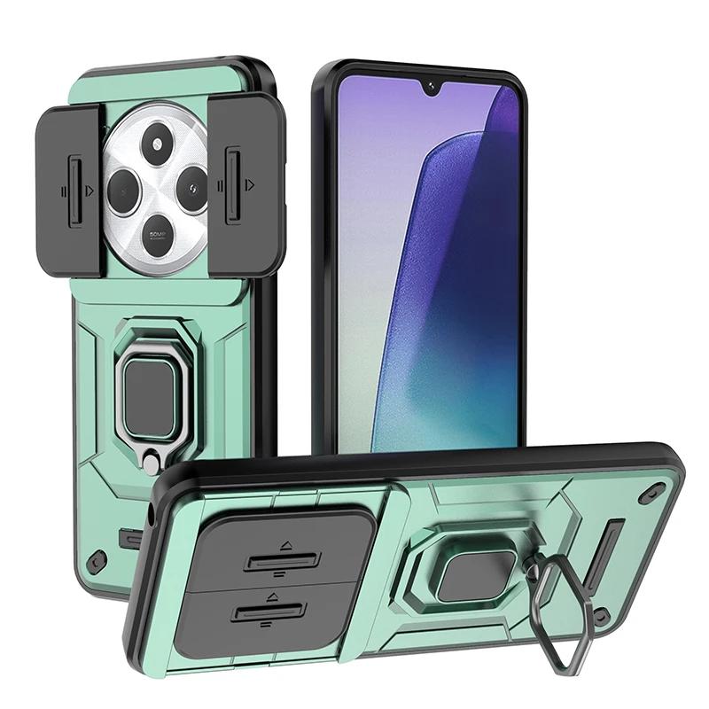 Чехол Funda со шторкой для камеры для POCO C75, Чехол-броня с кольцом-подставкой, Защита, Ударопрочная задняя крышка для Xiaomi POCO C75, Capa