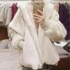 Женская модная теплая куртка из искусственного меха с капюшоном, свободное милое плюшевое пальто средней длины, свободное пальто осень-зима