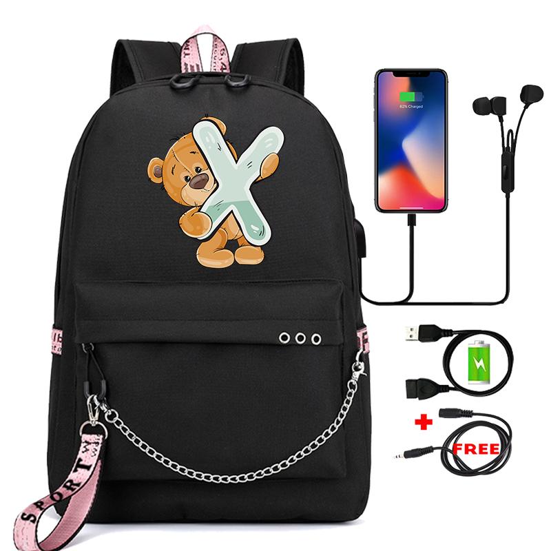 Рюкзак Little Bear с 26 английскими буквами, детская сумка для книг, школьная сумка для косплея для мальчиков и девочек, большой вместительный дорожный рюкзак для детей