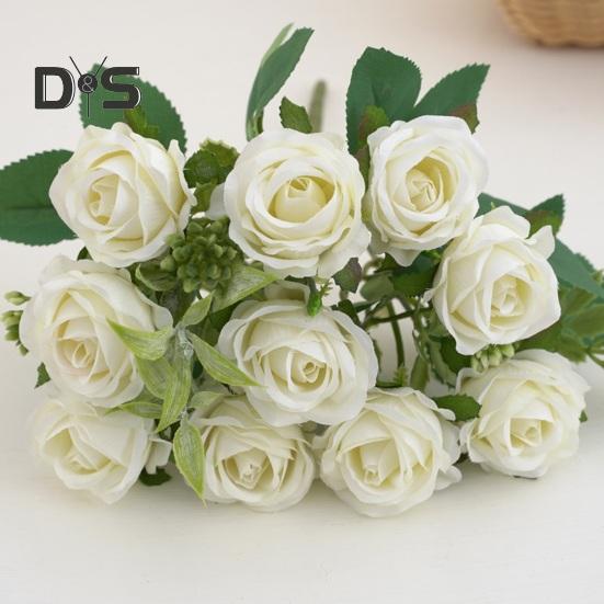 Eco-friendly Artificial Flower 10 Heads Attractive Single Branch Simulation Rose Flower Ornament