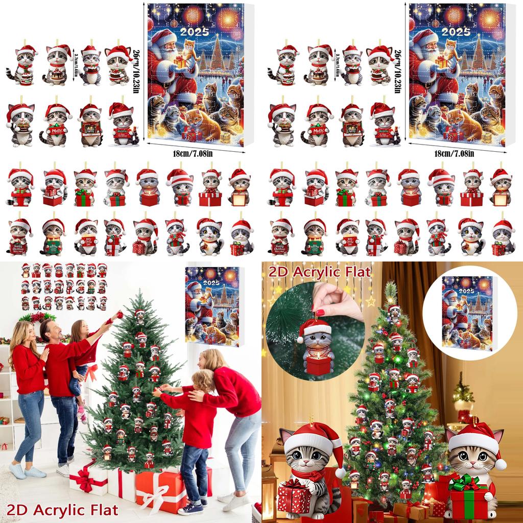 Рождественский календарь с кошачьим мотивом, акриловое украшение для праздничных торжеств