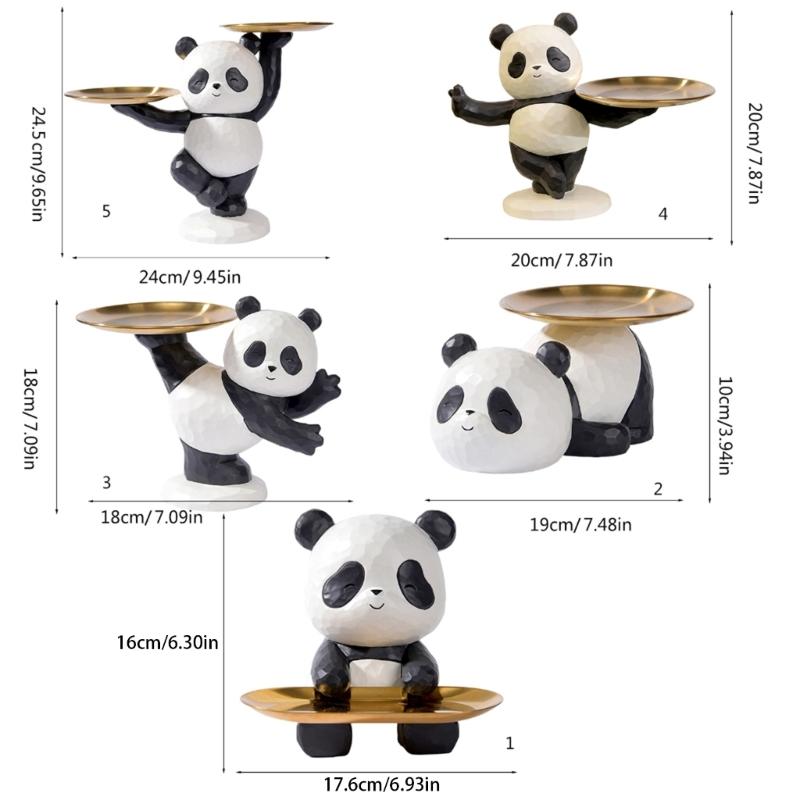 Decorative Panda Resins Statue with Storage Tray for Key and Trinkets Animal Sculpture Entryway Living Room Table Decors