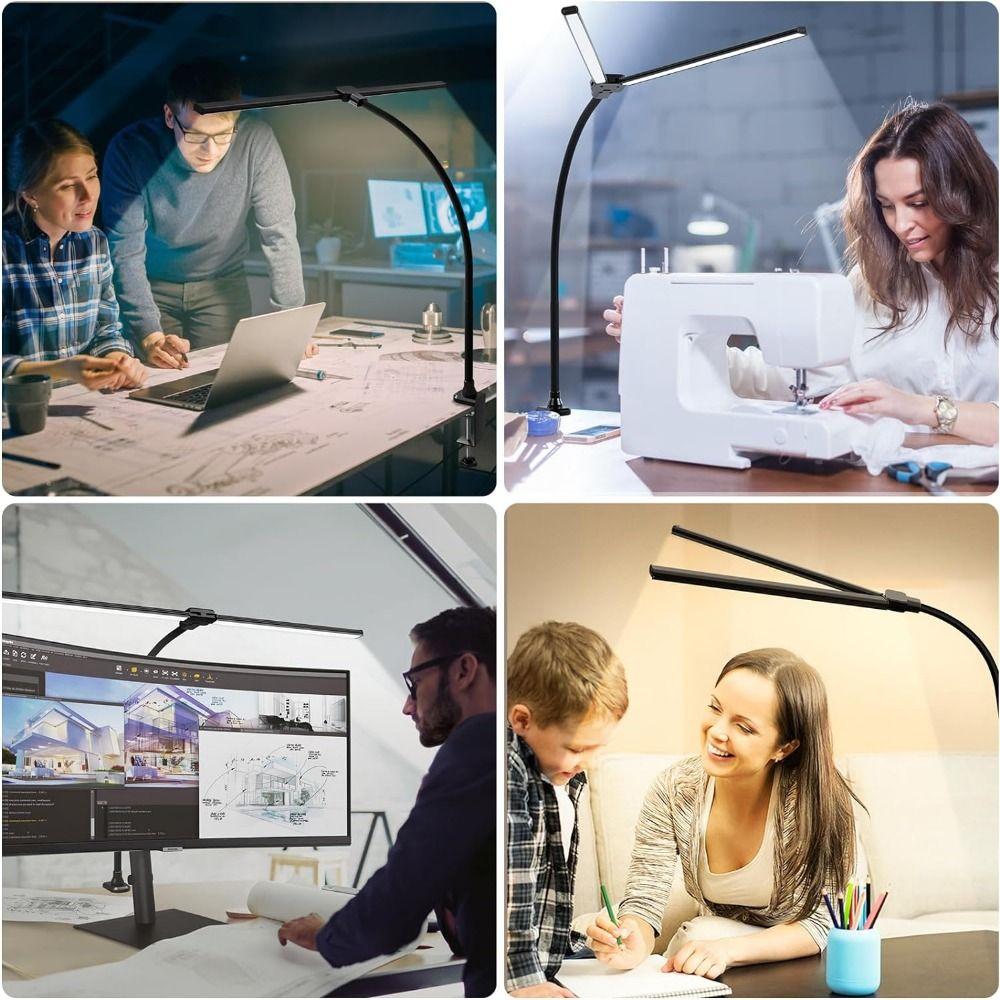 Double Head Led Desk Lamp 3 Color Modes Dimmable Clamp Desk Lighting Gooseneck Smart Light Study