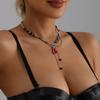 Y2K Heart Beaded Pendant Choker Necklace for Women Punk Crystal Gothic Female Party Jewelry Accessories