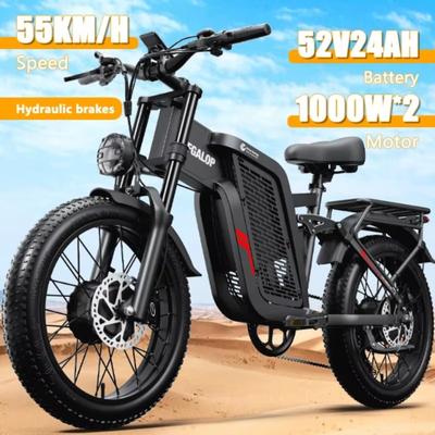 2025 Новый F7 2000W высокопроизводительный двухмоторный 52V 24AH Электрический велосипед 20-дюймовые Толстые шины Гидравлический масляный тормоз двойная амортизация