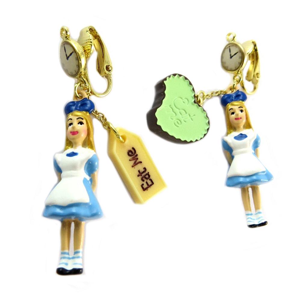 Les Trésors De Lily [P2049] - Серьги-клипсы ручной работы 'Monde Merveilleux' (Алиса), синее белое золото - 55x10 мм