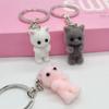 Cute 3D Flocking Kitten Small Bear Keychain Resin Cat Couple Mobile Phone Pendant Car Keyring Earphone Backpack Charms Bag Decor