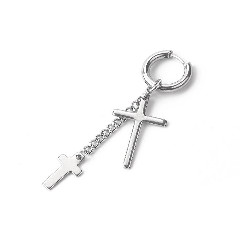 1Pcs Men Punk Cross Stars Dangle Earrings Women Gothic Stainless Steel Cross Ear Stud Earrings Piercing Huggies Pendant Jewelry