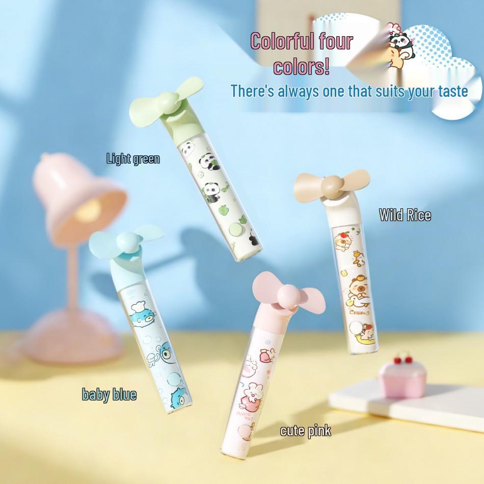 2026 Cartoon USB Rechargeable Mini Fan - Silent, Portable, Cute Student Gift