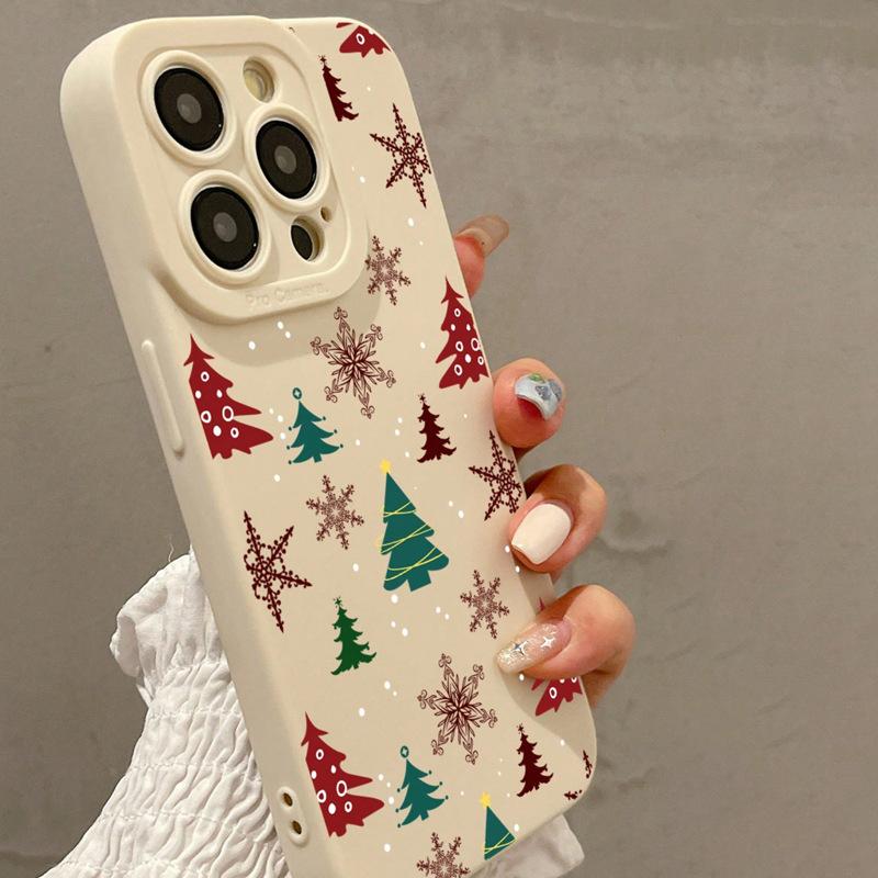 Colorful Christmas Tree Snowflakes Print Case for iPhone 16 15 14 11 13 12 Pro Max iPhone 16E 7 8 Plus SE Winter Pattern Shockproof Soft Phone Cover