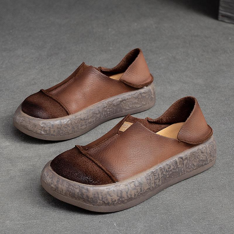 Johnature Туфли на платформе на плоской подошве из натуральной кожи. Мокасины в стиле ретро. Повседневные туфли без шнуровки с круглым носком на мягкой подошве.