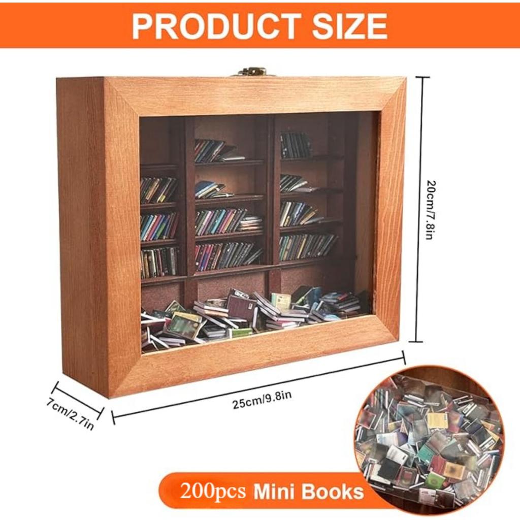 Anxiety Bookshelf Tiny Miniature Library Display Cabinet with Mini Book Stress Relief and Creativity Decor Mini Book Matchbox Shelf for Anxiety Relief