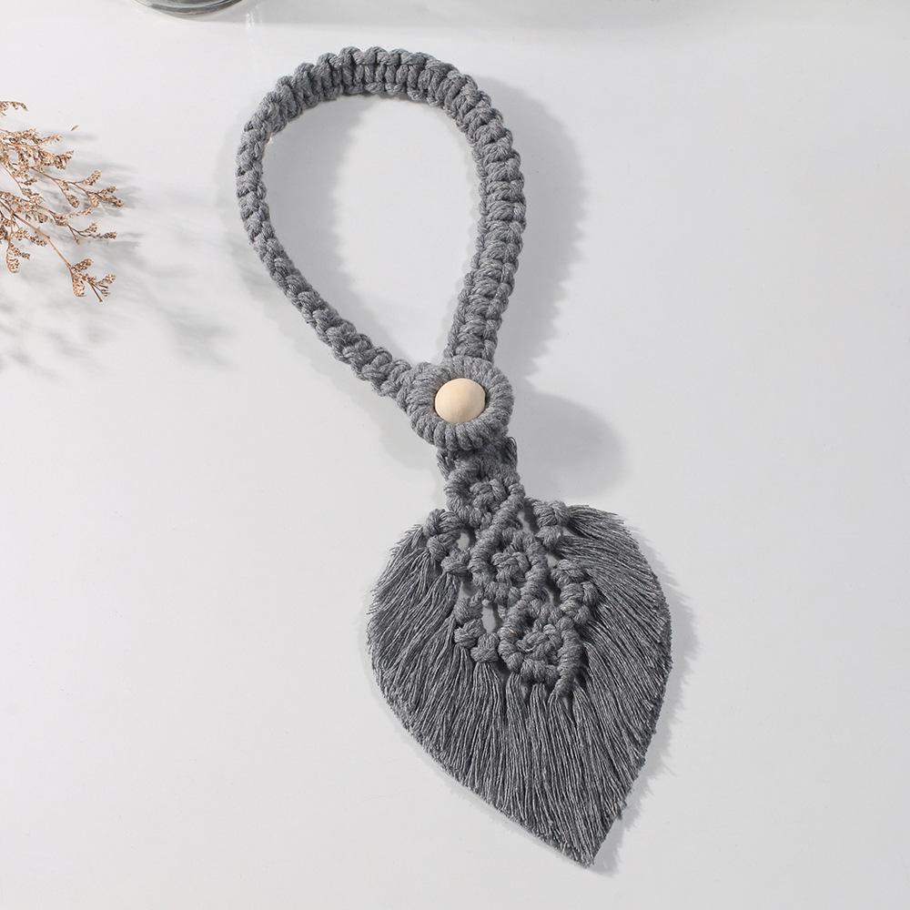 Bohemian Woven Curtain Tiebacks with Tassel, Leaf, and Wood Bead Decor