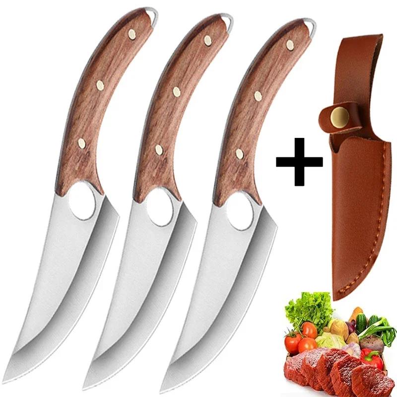 Нож мясника Нож для обвалки из нержавеющей стали Нож для нарезки мяса Ножи для фруктов Деревянная рукоятка Кованый нож Универсальный нож Кухонные принадлежности
