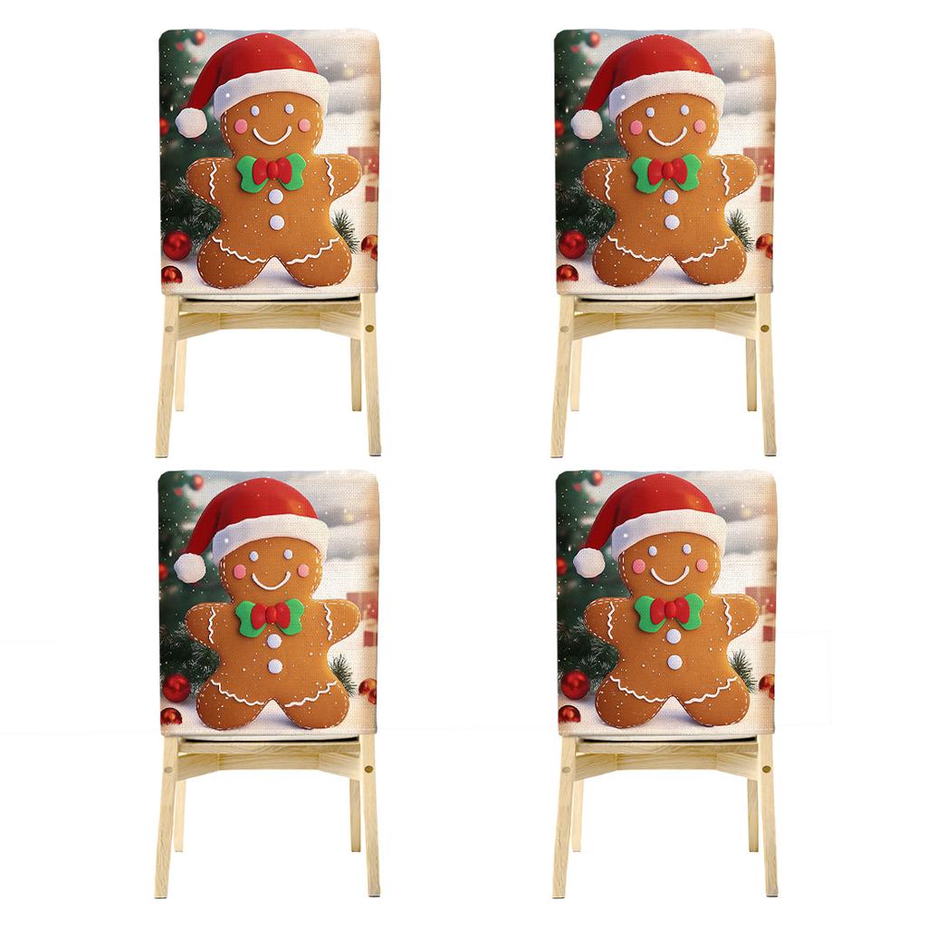4 Pcs Christmas Chair Back Covers 45x55cm Thick Imitation Linen Washable Festive Dining Room Decor