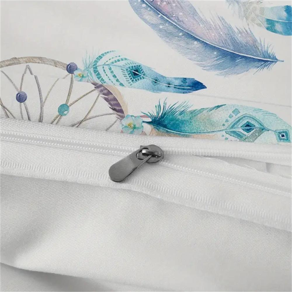Twin Size 2-Piece Dream Catcher Comforter Set - Vibrant Watercolor Bohemian Flower Print, Soft Feather Pattern, Hypoallergenic