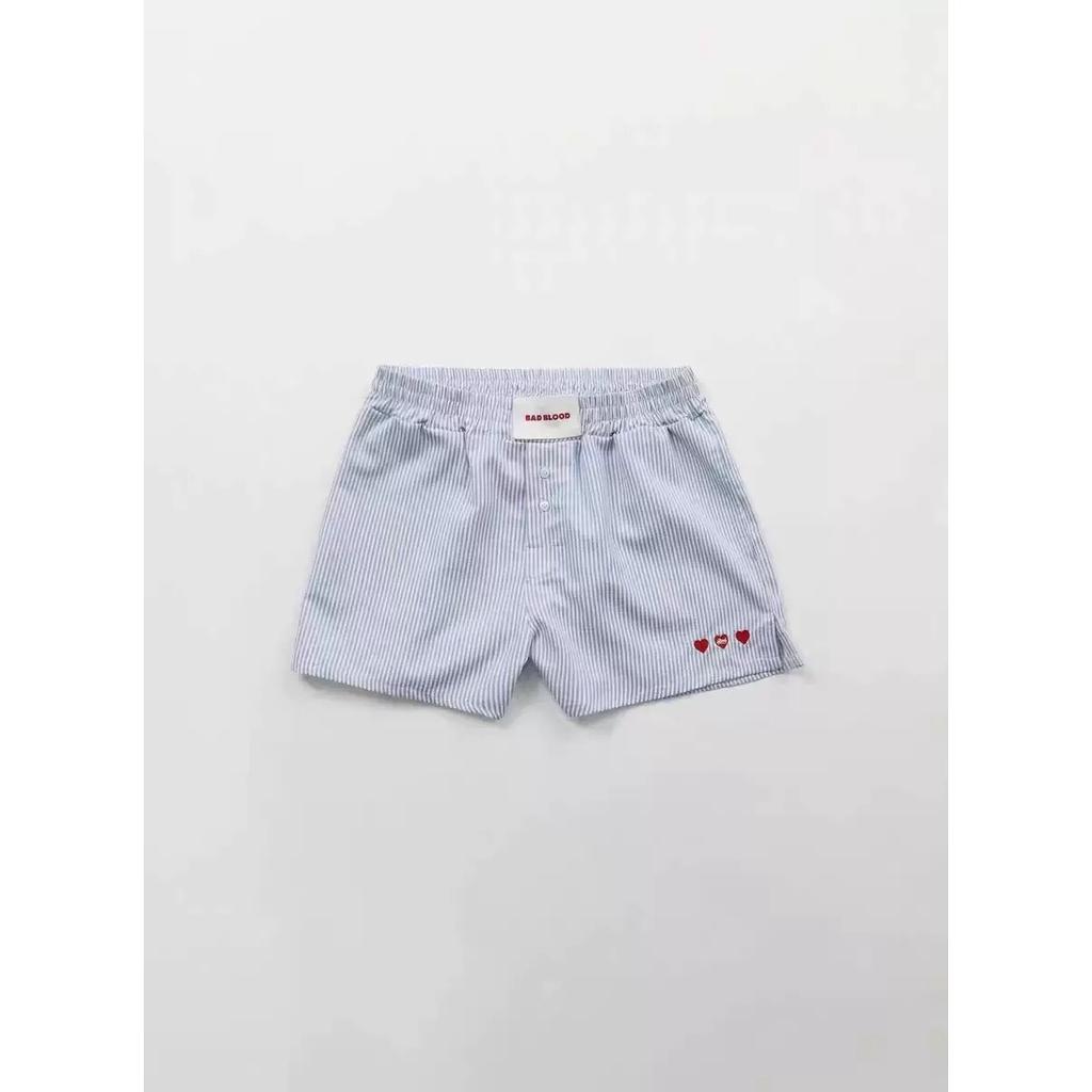 High Waist Embroidered Striped Loose Casual Shorts Women's 100% Cotton Fashion Korean Style Straight Leg Pants Single Wear Summer Shorts