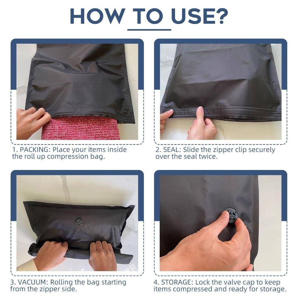 Reusable Hand Roll Vacuum Bags Space Saver Portable Vacuum Compression Bag Dustproof Luggage Vacuum Storage Bag for Travel