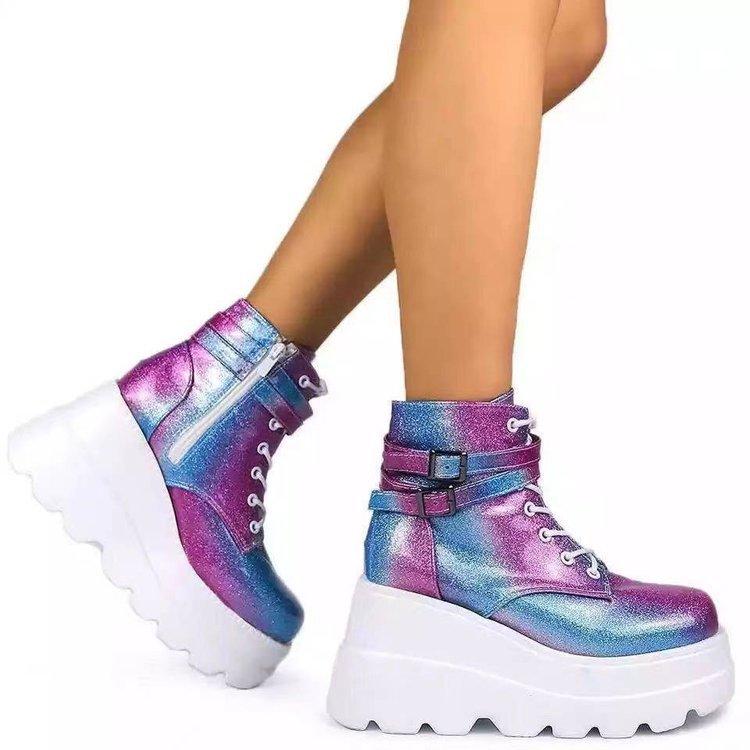 Large Size Martin Boots Muffin Bottom Colorful Punk Gothic Platform Ankle Boots Fashion Women's Shoes