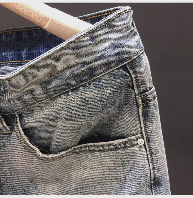 Мужская летняя мода 2024 года: Модные рваные джинсовые брюки Nine-Point