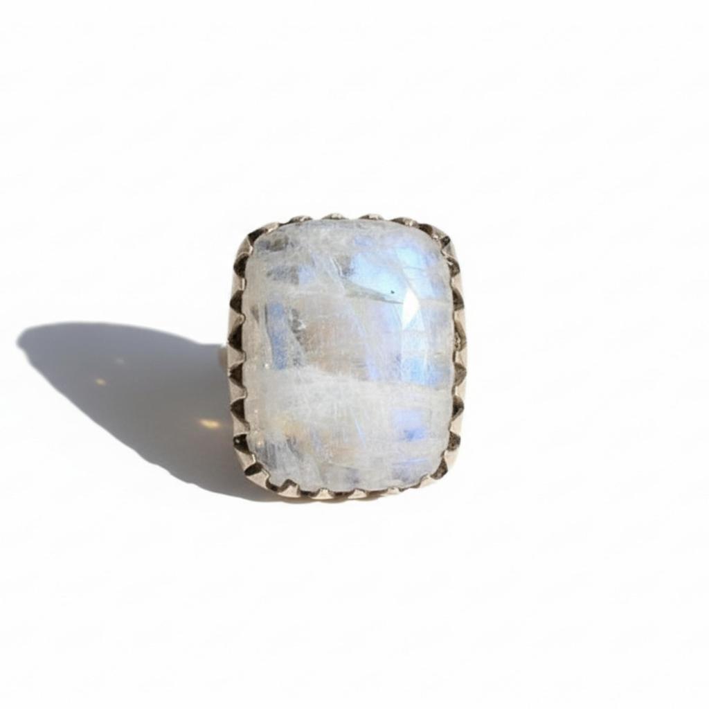 Rainbow Moonstone Cushion Ring, 925 Solid Sterling Silver, Minimalist Statement Ring for Women