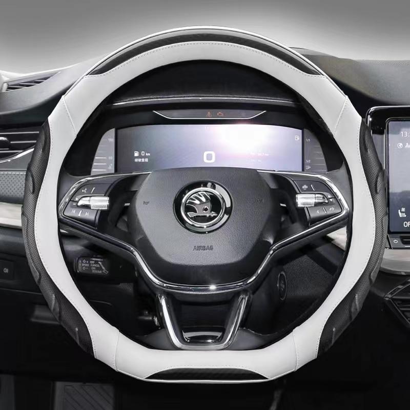 Кожаная накладка на руль автомобиля из углеродного волокна, D-образной формы, для Skoda Octavia Fabia Kamiq Rapid Автоаксессуары