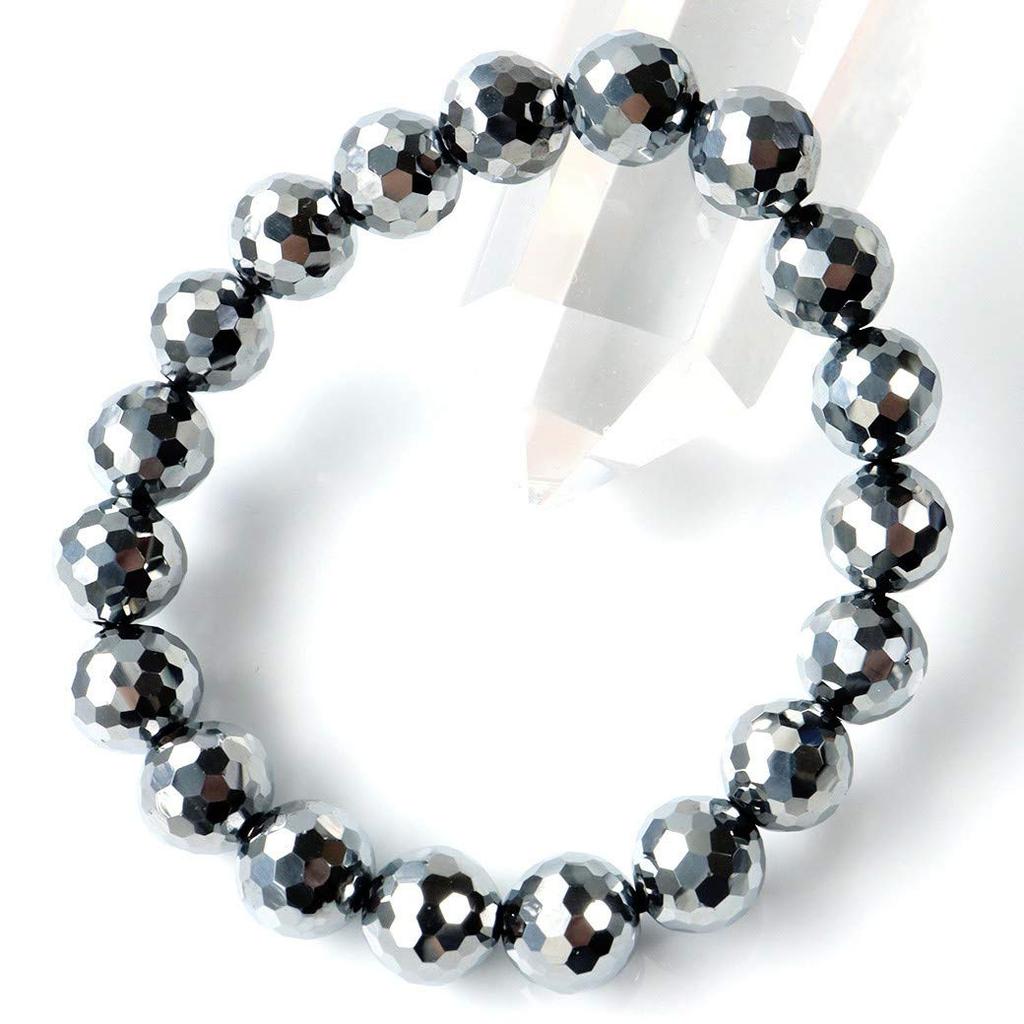High Purity Mirror Cut Terahertz Ore Bracelet 10mm with Special Box Inner Diameter 21cm [GOLD STONE] Approx.