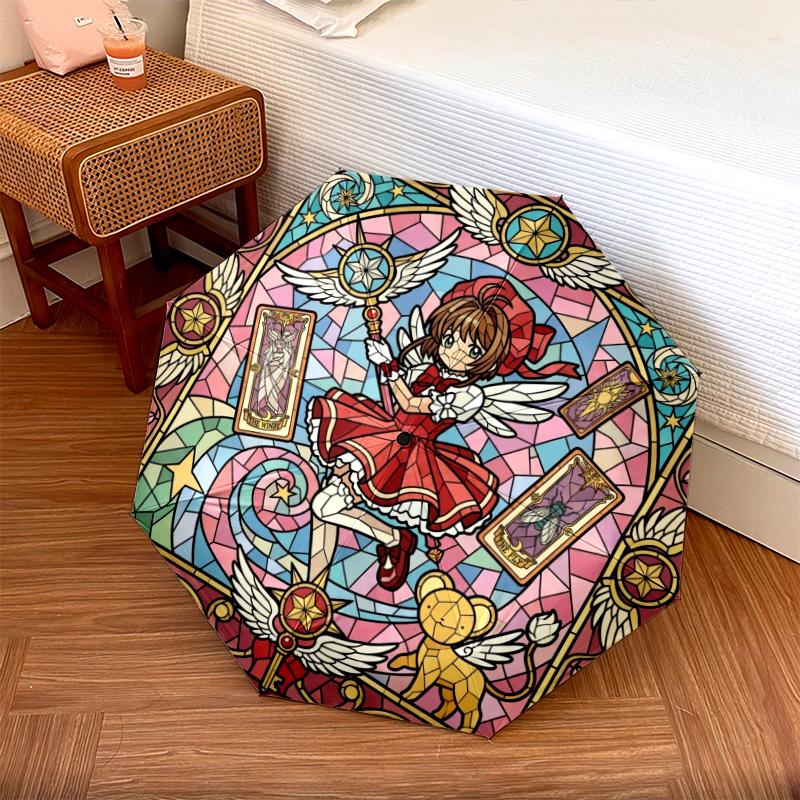 1 шт. Автоматический складной зонт с рисунком Cardcaptor Sakura, 8 спиц, портативный, складной, для путешествий, Рождественский, День рождения, Подарок