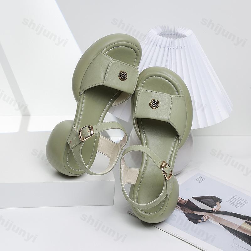 Fashion Retro Soft Flower Sandals for Women 2025 Summer Thick Heels New Elegant Temperament Roman Style Comfortable Open Toes High Heels