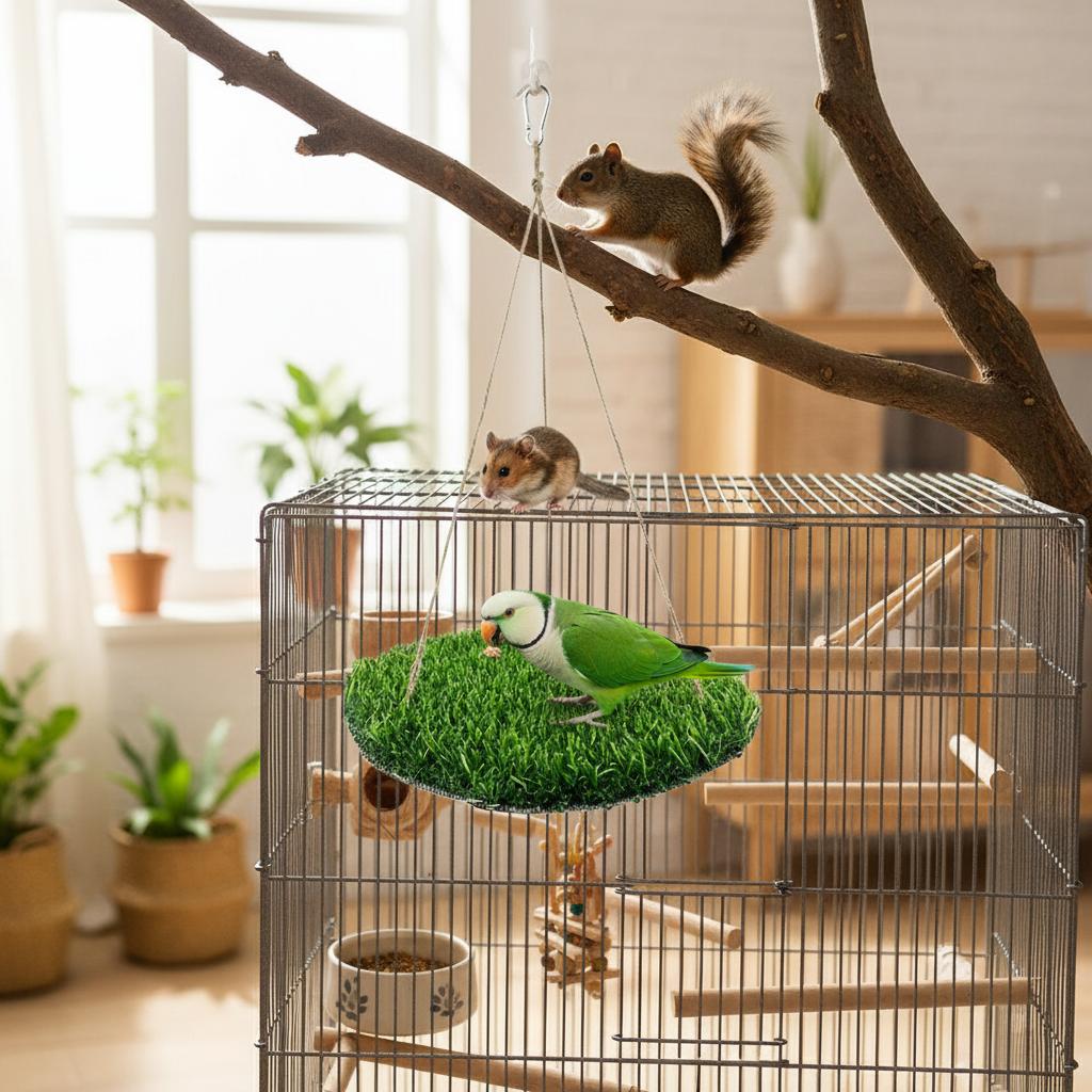 Травяной Гамак для Грызунов и Птиц (Попугаи, Белки, Хомяки, Птицы и Грызуны Разных Размеров) Игрушка для Лазания с Присоской