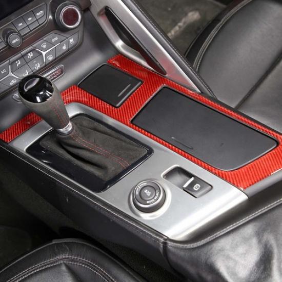 For Corvette C7 2014- Car Central Gear Frame Trim Red Carbon Decorative Kits