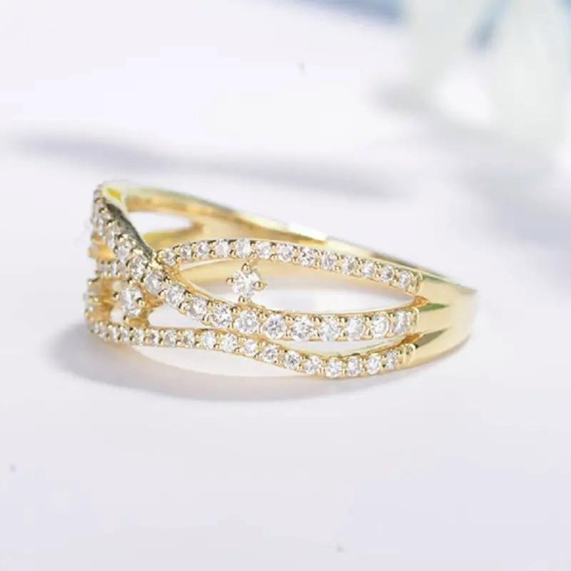 Huitan Новые современные модные женские кольца золотого цвета с кристаллами кубического циркония сверкающие обручальные кольца аксессуары роскошные ювелирные изделия подарок