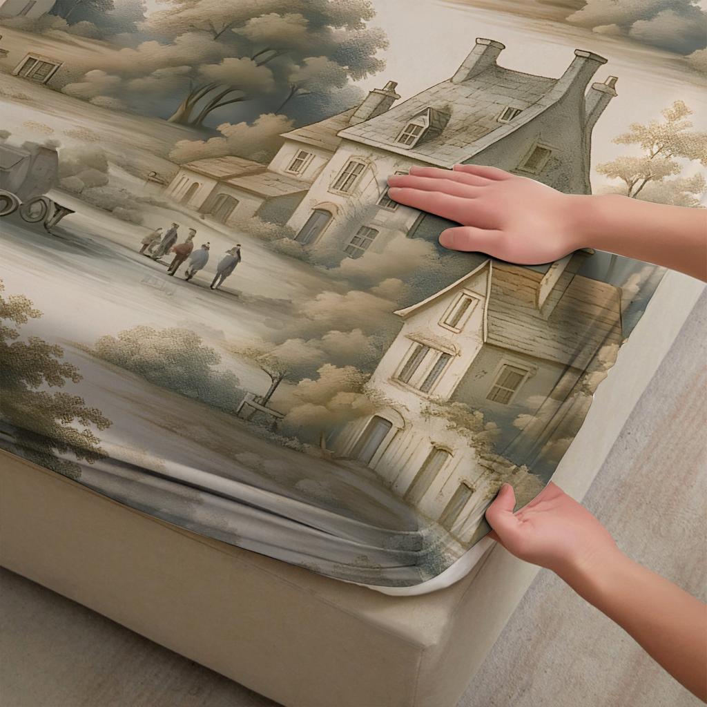 Комплект простыней на резинке с 3D-принтом в стиле китайской классической живописи, 100% микрофибра, чехлы для матраса, дышащий постельный комплект с 2 наволочками