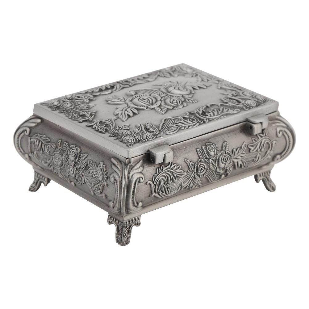 Vintage Flower Carved Zinc Alloy Jewelry Box Case Jewelry Decorative Box for Women Jewelry Storage Home Decor