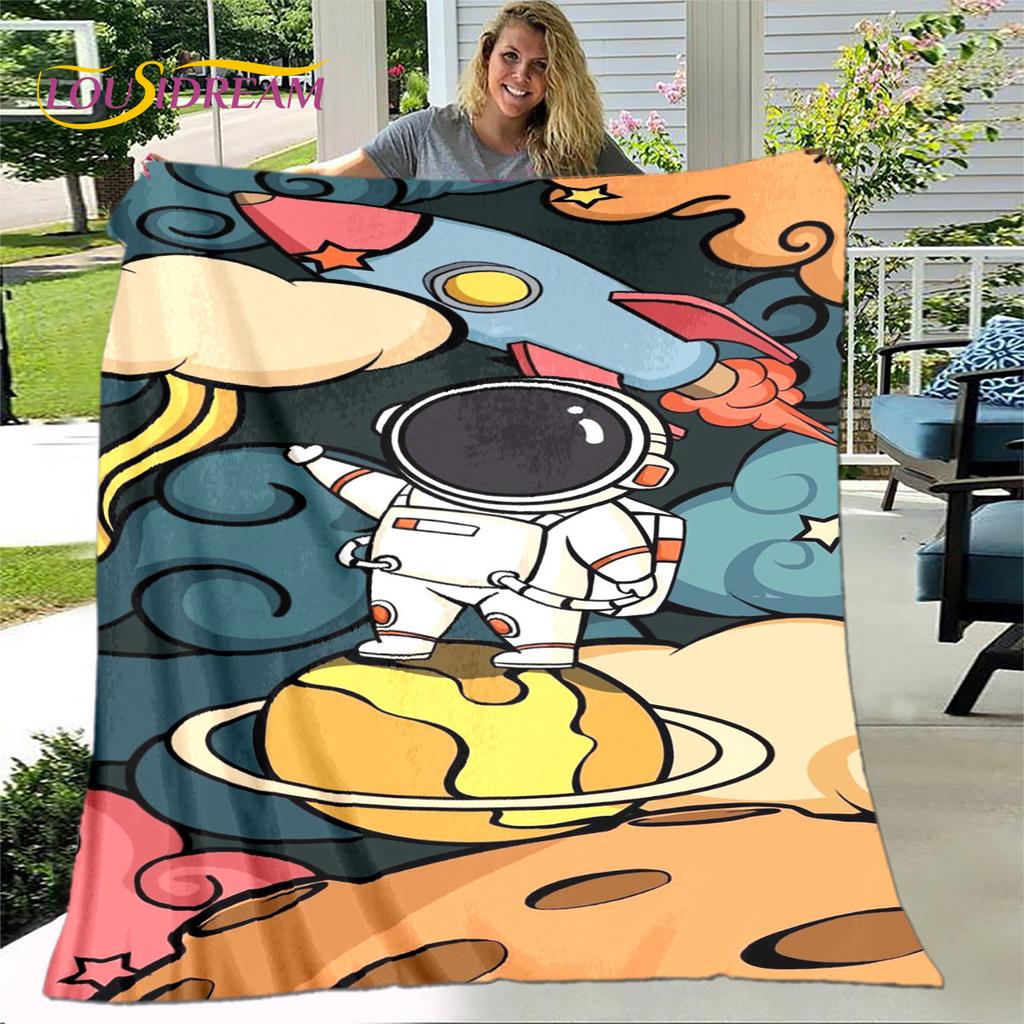 Детское мультяшное одеяло с изображением астронавта из космоса, фланелевое одеяло, мягкое теплое одеяло для гостиной, спальни, дивана, подарок