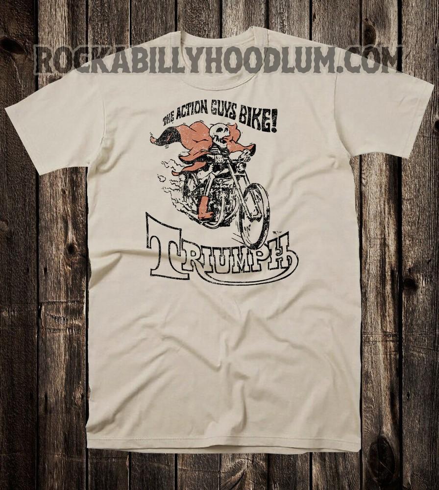 Retro Motorcycle Tee T Shirt Ed Big Daddy Roth Chopper Triumph Action Guys Bike