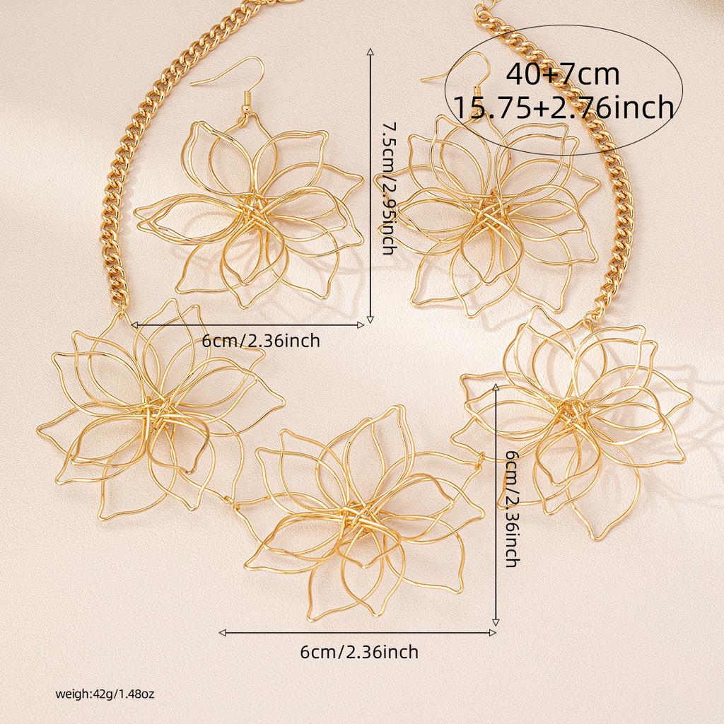Модный комплект из многослойного плетеного цветочного ожерелья и серег