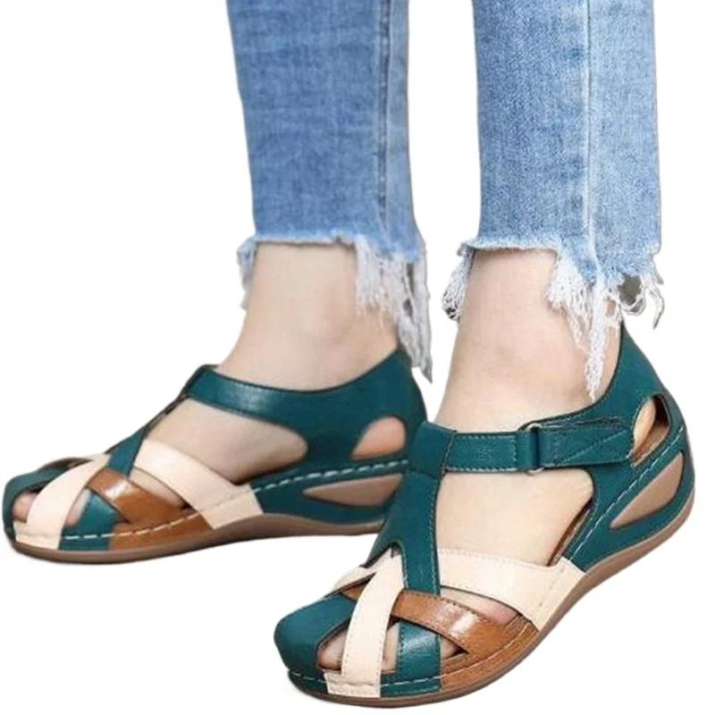 Женские круглые сандалии SLI, удобная повседневная обувь для улицы, летние плоские туфли больших размеров,