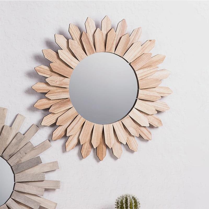 Wooden Wall Mounted Decorative Mirror Bohemian Rustic Wood Farmhouse Mirror