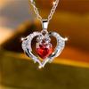 Gorgeous CZ Zircon Red Heart Pendant Necklace for Women Bridal Wedding Jewelry Gift Accessories
