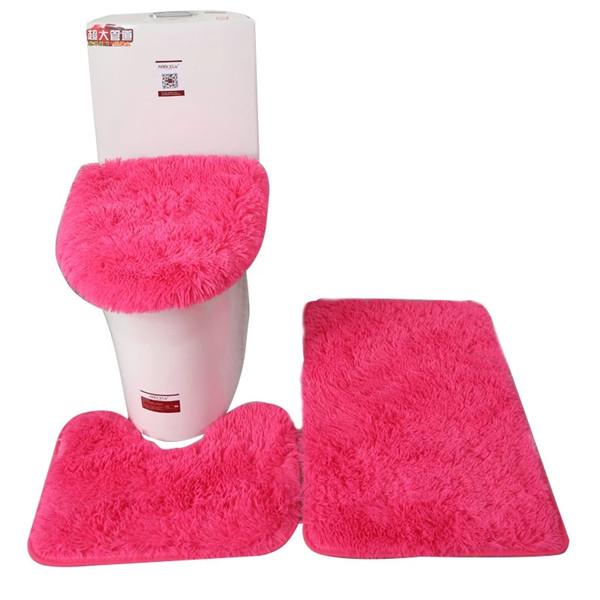 3 Pcs/set of Solid Color Bathroom Mat Set Fluffy Bristles Bath Blanket Modern Toilet Cover Blanket Set Rectangle