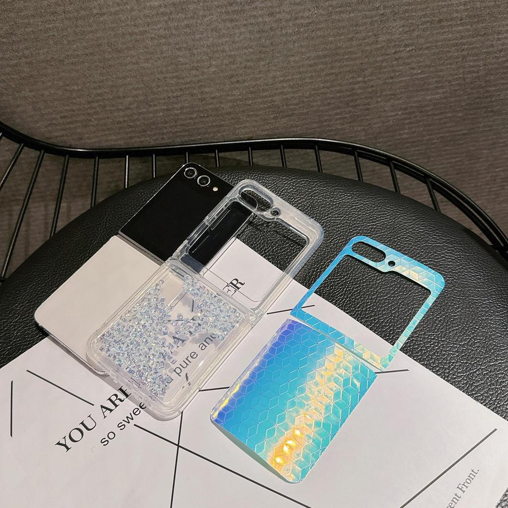 Серебристый чехол с переливающимся песком для Samsung Galaxy Z Flip 6: Девчачий защитный чехол для складных экранов Gen 3/4/5